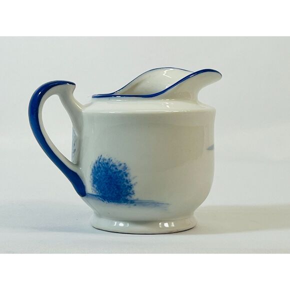 Vintage Windmill Blue White Creamer Milk Pitcher Japan Serving Farmhouse - Picture 3 of 9